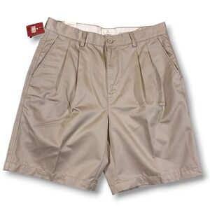 VTG Deadstock GAP Khakis Relaxed Fit Pleated Mens 34 Tan Chino Shorts‎ Stretch